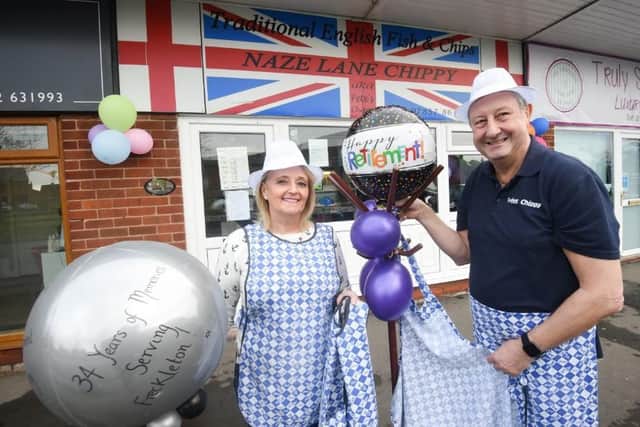 Lesley and Peter Salthouse from Naze Lane Chippy in Freckleton are retiring after 34 years in the business