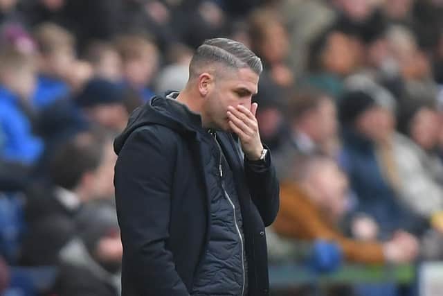 PNE manager Ryan Lowe looks thoughtful during the Birmingham game