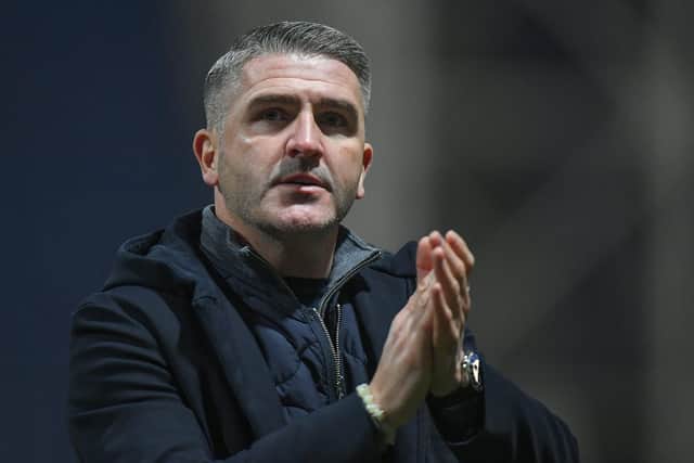 Preston North End manager Ryan Lowe applauds the fans at full-time against Birmingham City