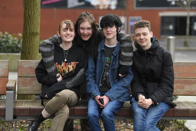 Pictured (from left) Newman College students Ria Shorrock, Woody Guttridge, Jack Goring and Jack Bellamy all plan to get a booster vaccination  Photo: Neil Cross