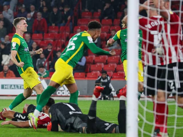 Emile Riis scores Preston North End's equaliser against Sheffield United at Bramall Lane in September