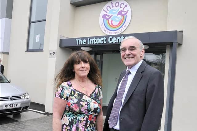 Intact's CEO Denise Hartley MBE with chair of trustees Bill Shannon.
