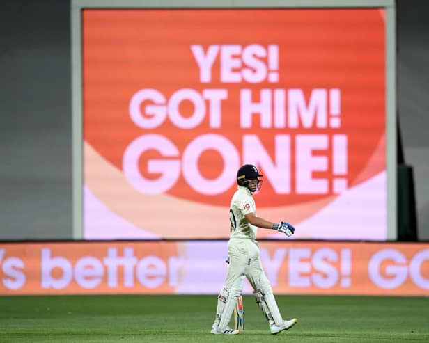 Ollie Pope after being dismissed (credit Darren England via AAP PA Wire)