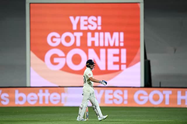 Ollie Pope after being dismissed (credit Darren England via AAP PA Wire)
