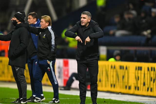 Preston North End manager Ryan Lowe makes his point during the 2-2 draw with Sheffield United at Deepdale