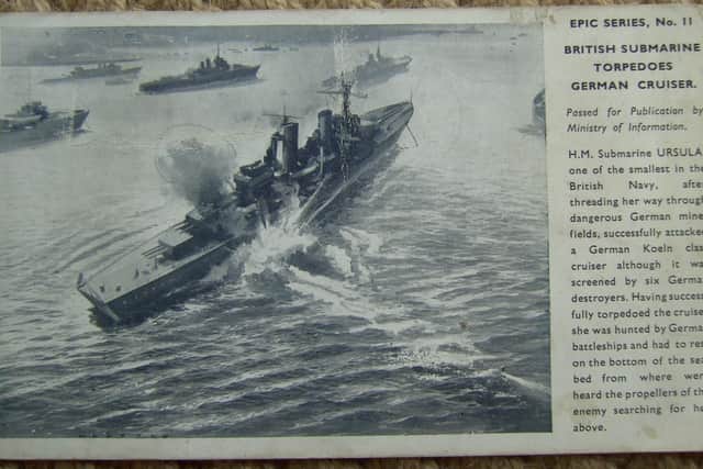 An attack by HMS Ursula was commemorated on a wartime postcard.
Picture courtesy of Stuart Clewlow