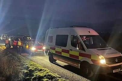 Emergency services at the farmland in Roeburndale on Tuesday night. Photo: Thomas Beresford