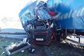 The crash involved a car, a lorry and a HGV crane, resulting in a significant spillage of diesel and hydraulic (Credit: National Highways)