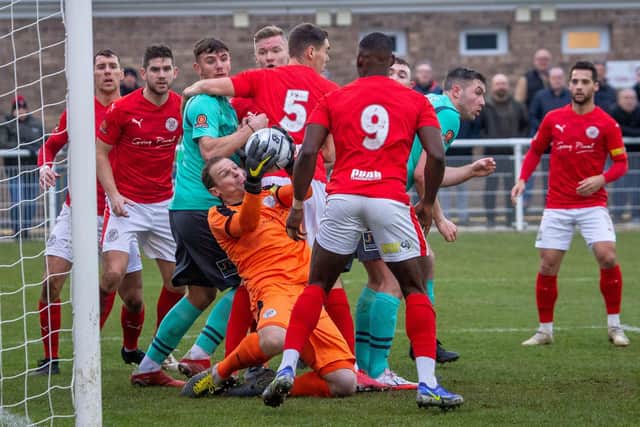 Match action from Chorley's game at Brackley Town (photo:Stefan Willoughby)