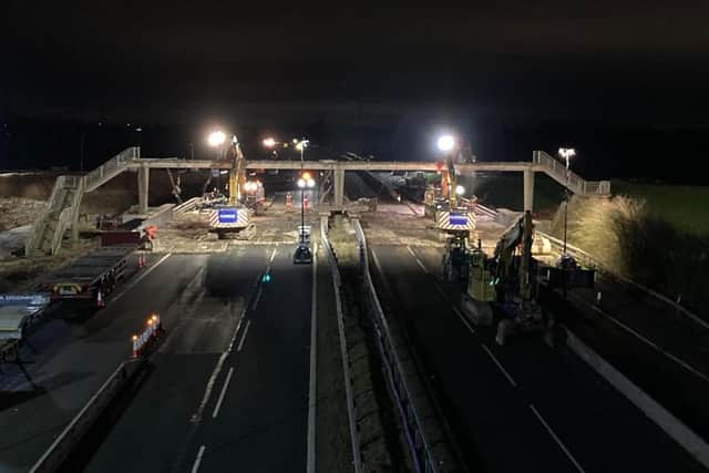 Work began on dismantling the footbridge during the night (Image: Costain Group).