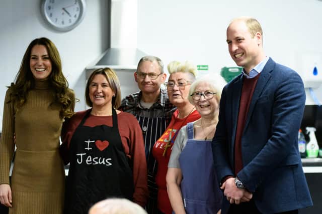 Prince William and Kate were happy to pose for photos with staff and volunteers during their visit to Church on the Street in Burnley