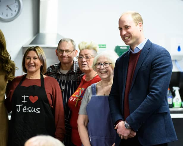 Prince William and Kate were happy to pose for photos with staff and volunteers during their visit to Church on the Street in Burnley