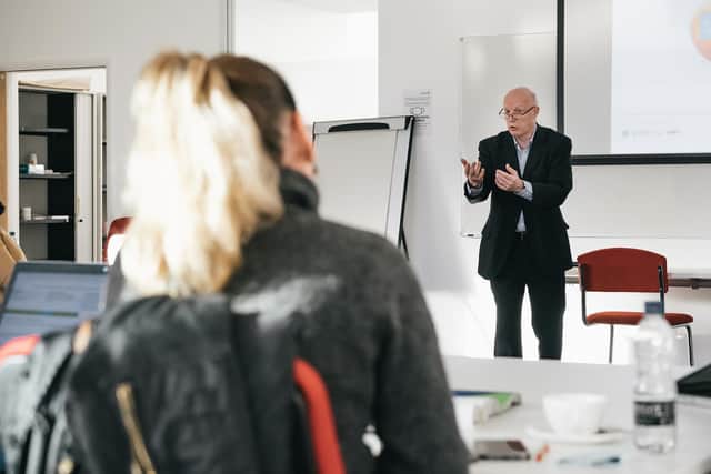 Professor Steve Kempster  taking part in the Good Growth workshop at Lancaster University Management School. Photo by Jodie Bawden.