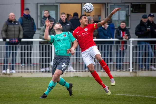 Connor Hall made his first start in a number of weeks against Brackley Town on Saturday (photo: Stefan Willoughby)