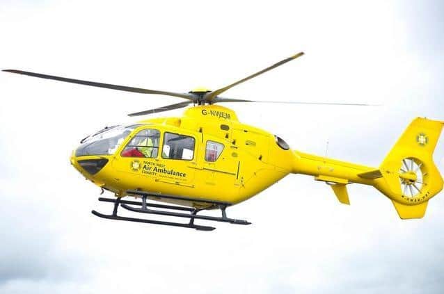 A cyclist was airlifted to hospital with "serious injuries" after he fell off his bike in Skelmersdale