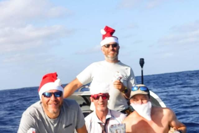 The team on Christmas Day, sailing in the Atlantic. Credit: Atlantic Campaigns