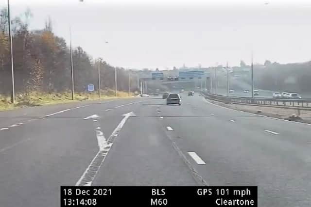 The Lancashire driver took police on a wrong-way pursuit across Greater Manchester, reaching speeds as high as 101mph.