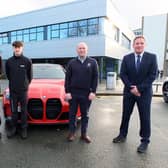 Habib Shama, Engineering Employer Engagement and Apprenticeship Specialist,  two apprentices, Jonathan Rogan head of business at Bowker BMW, and Mark Taylor, Head of School for Engineering and Automotive Technologies