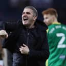 Ryan Lowe celebrates with the Preston North End fans after the victory over West Bromwich Albion at The Hawthorns