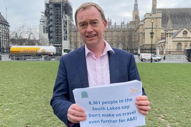 Tim Farron MP and Westmorland and Lonsdale Liberal Democrats with the petition outside Parliament