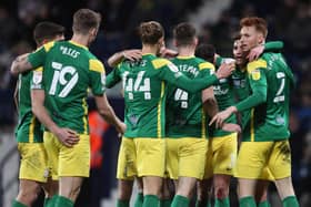 PNE players celebrate a goal in their 2-0 win over WBA.