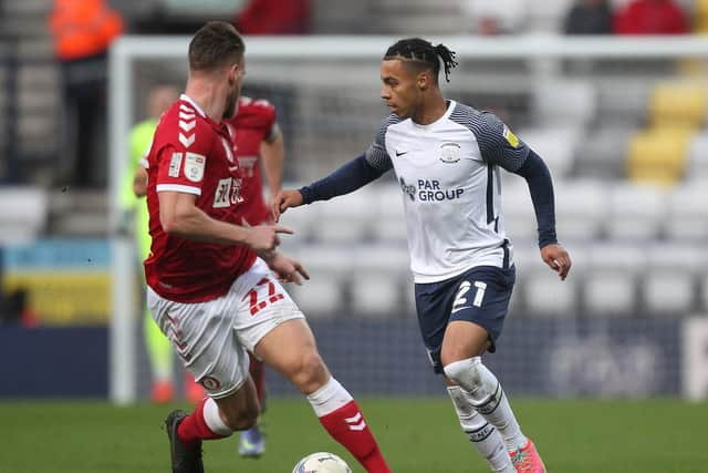 Preston North End’s Cameron Archer on the attack