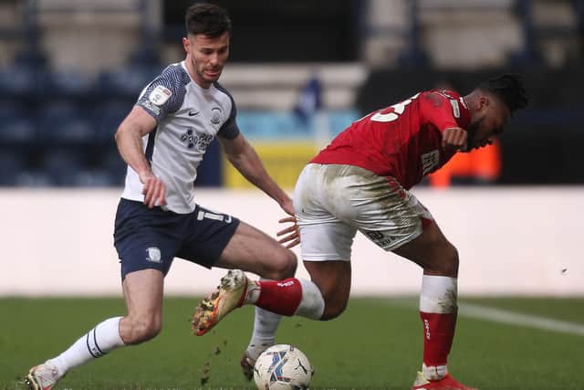 North End’s Andrew Hughes battles with Bristol City’s Antoine Semenyo