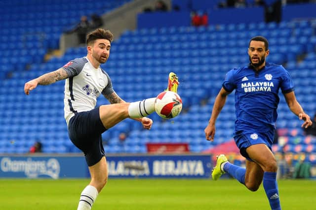 Preston North End striker Sean Maguire in action against Cardiff City in the FA Cup in January