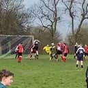 Dominic Jolly fires home his overhead kick for Lea United.