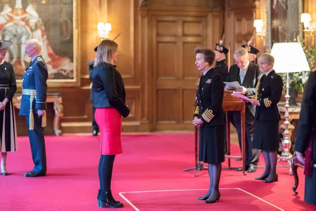Dr Heather Bacon attended the Palace of Holyroodhouse to accept her award from Princess Anne.