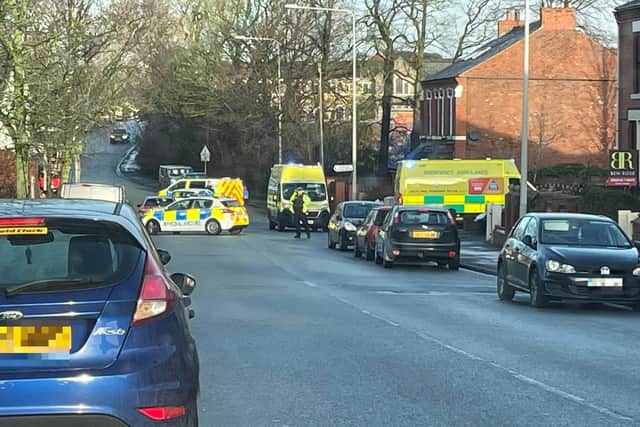 School Lane in Leyland was closed whilst ambulance crews attended the scene of a crash near the junction with Haig Avenue at around 9.30am this morning (Tuesday, February 1). Pic: Joe Knight