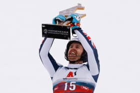 Dave Ryding takes first place during the Audi FIS Alpine Ski World Cup Men’s Slalom in Kitzbuehel, Austria last month (photo: Getty Images)