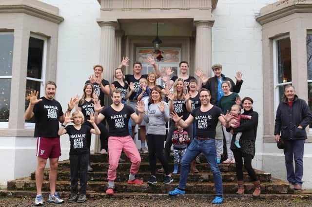 The Moss family kickstart the 10th anniversary of the Natalie Kate Moss Trust by launching the 10-10-10 Challenge (l-r) Sebastian Moss, Max Moss, Isabella Botha, George Moss, Oliver Miller, Jen Moss, James Kendall, Niki Moss, Anita Moss (Natalie’s mum), Olivia Moss, Will Moss, Susan Miller, James Miller, Jonathan Moss, Lucy Miller, Kate Miller, and Phil Moss (Natalie’s dad).