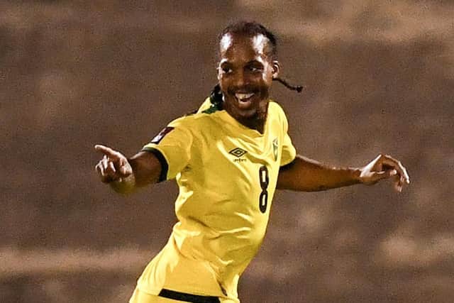 PNE midfielder Daniel Johnson celebrates after scoring for Jamaica against Mexico (photo: Getty Images)