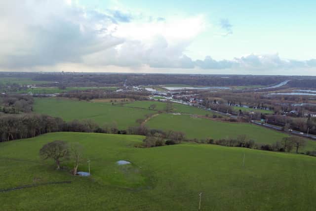 Part of the sprawling plot for the first phase of the proposed Cuerdale Garden Village development just to the east of the M6 at Samlesbury (image: Kelvin Stuttard)