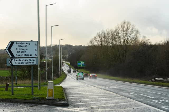 The A59 Preston New Road at Samlesbury, heading towards junction 31 of the M6