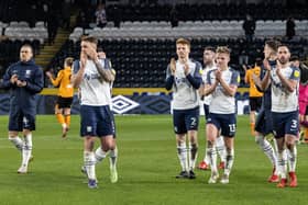 North End players applaud the travelling supporters at the final whistle