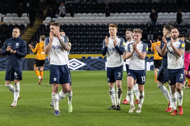North End players applaud the travelling supporters at the final whistle