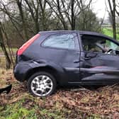The wrecked vehicle just off the M6. PIcture: Lancashire Road Police.
