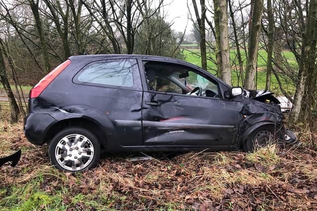 The wrecked vehicle just off the M6. PIcture: Lancashire Road Police.