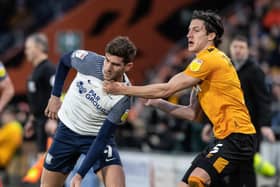 Preston North End’s Ched Evans battles with Hull City’s Alfie Jones