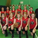 Members of the Under16s Girls Basketball team at Albany Academy, pictured with PE teacher Beth Milburn, left, and coach Chris Walsh, right,