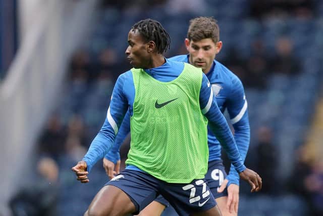 Matthew Olosunde in the warm-up before Preston North End's game against Blackburn in December