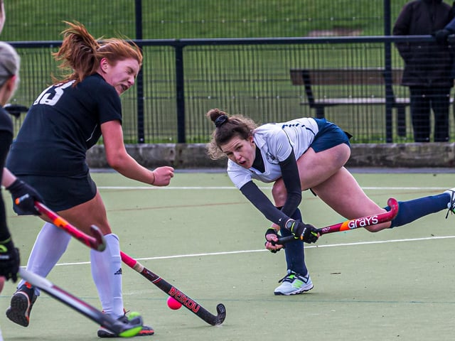 Whitby's star player Zara Noble lets fly against Newcastle 2nds
Photo by Brian Murfield