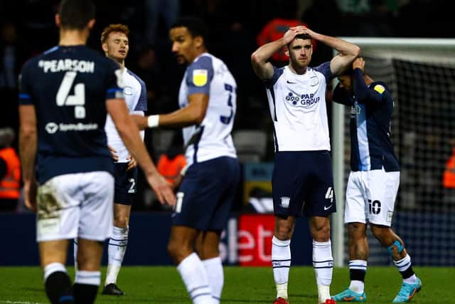 Preston North End's Ben Whiteman and Scott Sinclair after the final whistle against Huddersfield at Deepdale