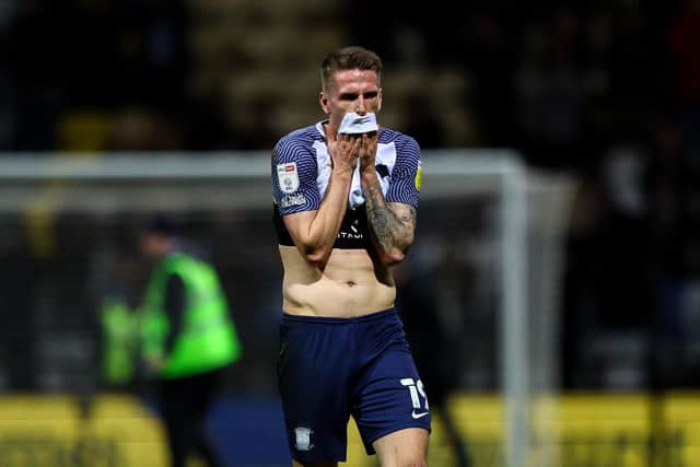 PNE striker Emil Riis shows his frustration at the end of the Huddersfield game