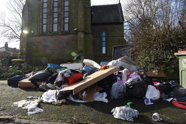 The land outside the Grade II-listed St Luke's Church in Curwen Street, Preston, has been turned into a fly-tipping grot spot.