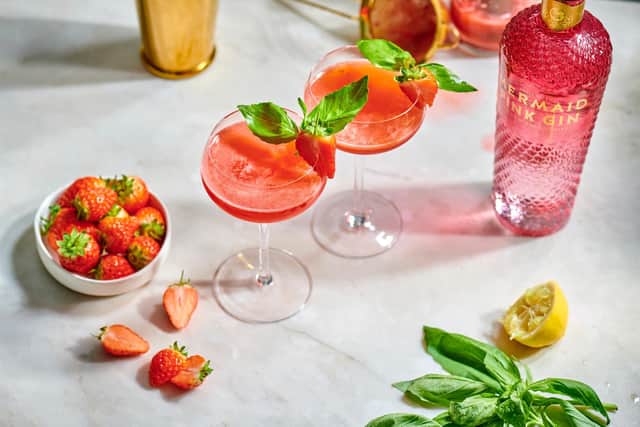 Share a Mermaid Pink Gin Me My Valentine cocktail with the one you love. Picture: Jamie Lau / Studio Lau