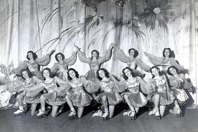 Beryl Whittaker (back row, extreme left) on skates at The Tower Circus