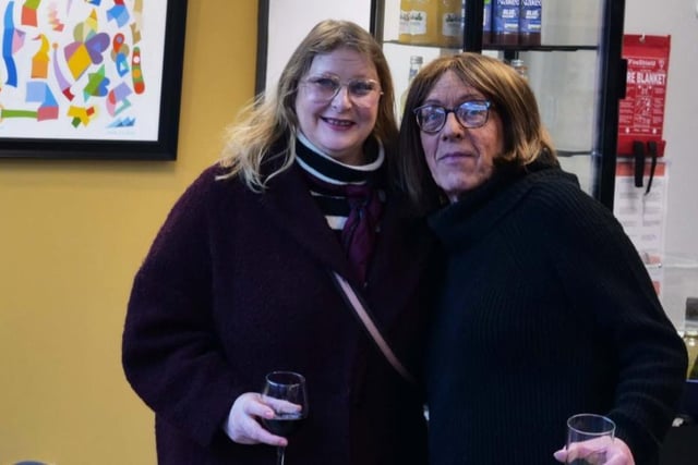 Elizabeth Ward and local photographer Kate Yates at the exhibition by St Annes artist Martin Chatfield at Tea Amantes